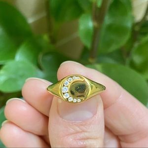 Demi-fine 14k gold-plated crescent moon signet ring size 8